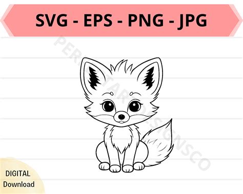 Cute Fox Svg File Baby Fox Outline Svg Fox Clipart Svg Fox Svg Cut