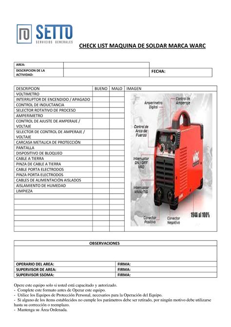 Check List De Maquina De Soldar Check List Maquina De Soldar Marca