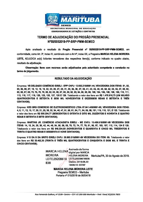 TERMO DE ADJUDICAÇÃO 3 Prefeitura Municipal de Marituba PA