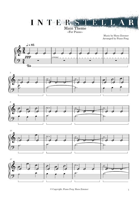 main theme  interstellar hans zimmer piano sheet