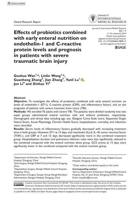 PDF Effects Of Probiotics Combined With Early Enteral Nutrition On