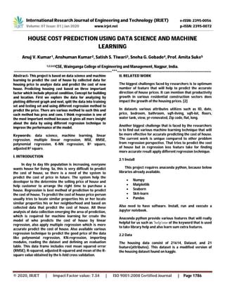 IRJET- House Cost Prediction using Data Science and Machine Learning | PDF 