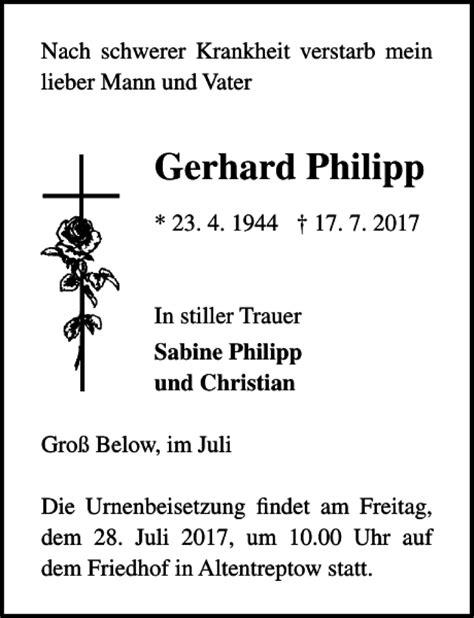 Traueranzeigen Von Gerhard Philipp Trauer Anzeigen De