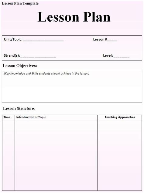 20 Elementary School Lesson Plan Template