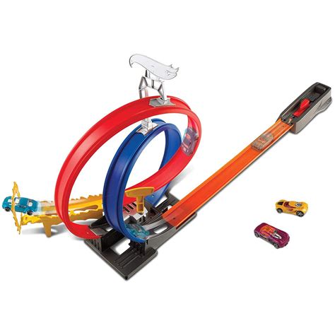 Hot Wheels Action Energy Track Set W Double Loop Three Car Set Blue