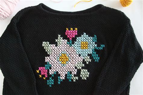 How To Make A Diy Embellished Sweater With Cross Stitch The Pretty