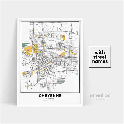 Cheyenne Map Print Street Names Cheyenne Print Printable Map Of