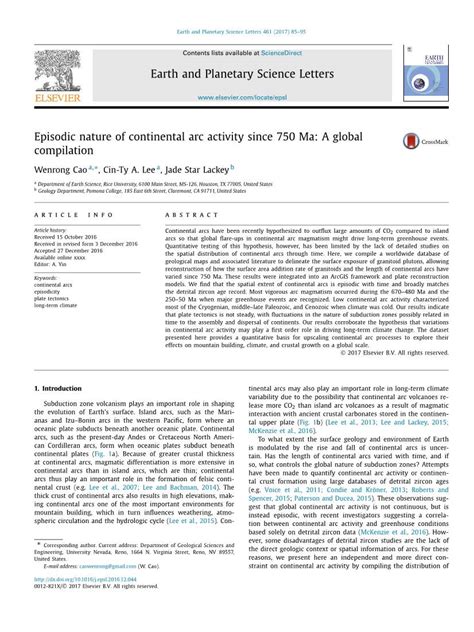 Episodic Nature Of Continental Arc Activity Since 750 Ma A Global