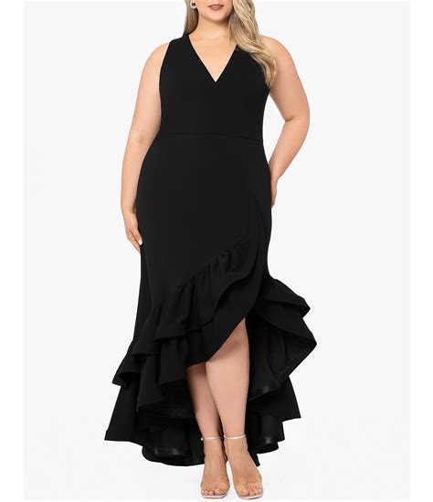 Betsy And Adam Plus Size Sleeveless V Neck Ruffle Skirt Scuba Crepe Gown