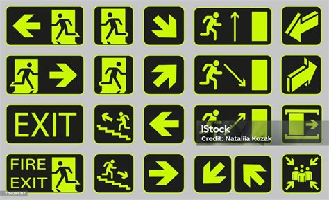 Set Of Vector Fire Symbols Emergency Exit Sign Fire Signs Fire Alarm ...