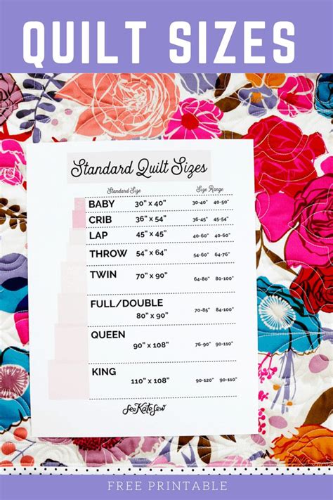 Standard Quilt Sizes Chart And Printable Quilt Size Charts Quilt