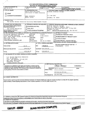 Fillable Online Modification No To Grant No Nrc Fax