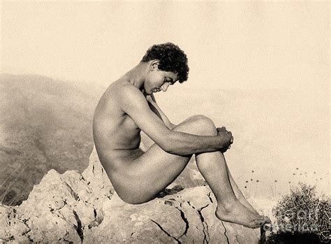 Study Of A Male Nude On A Rock Taormina Sicily Sepia Photo