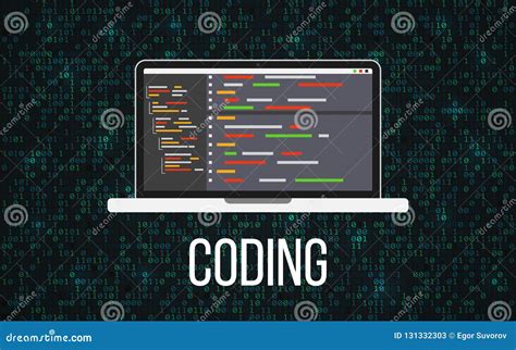 Coding Laptop Concept on Binary Background. Programming Desktop and ...