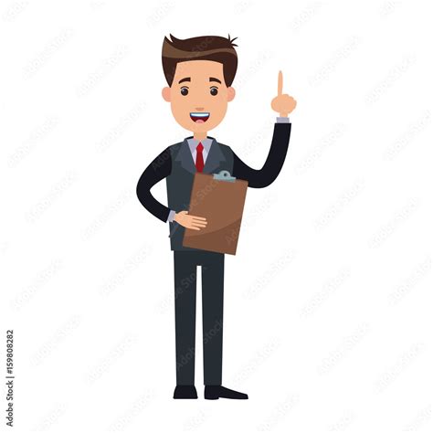 Man Business Cartoon Holding Clipboard Finger Pointing Vector