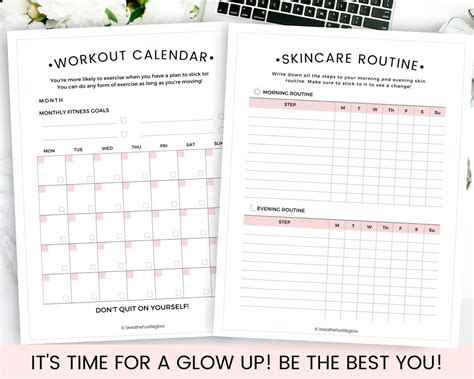 Glow Up Planner Beauty Tracker Self Care Planner Fitness Planner Nutrition Planner Workout