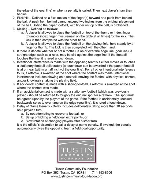 Paper Football: Rules - Tustin Community Foundation