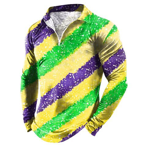 Ploknplq Mardi Gras Outfit Mardi Gras Shirts For Mens Carnival Zipper