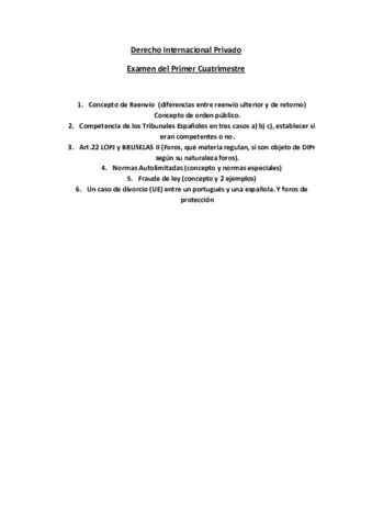 Examen Primer Cuatrimestre Derecho Internacional Privado Pdf