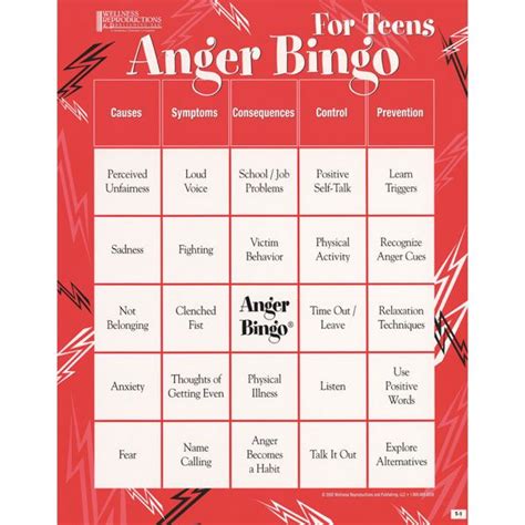 Anger Bingo For Teens Counseling Activities Therapy Counseling Anger