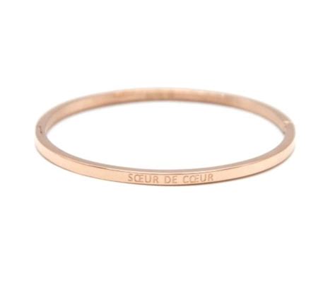 BC3462F Bracelet Jonc Fin Acier Or Rose Avec Message Soeur De Coeur