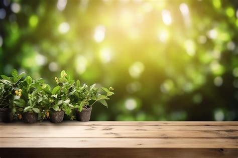 Premium Photo A Wooden Table Topped With Potted Plants