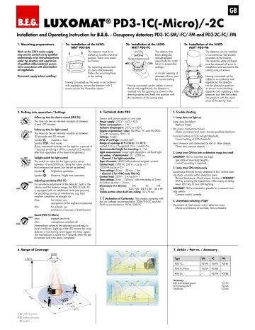 B E G LUXOMAT PD3 1C Installation And Operating Instruction Manualzz