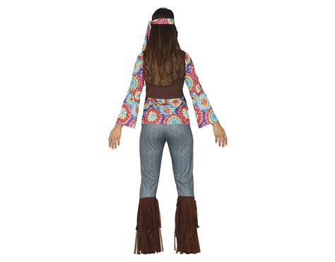 Hippie 60S Kostuum Gekleurd Dames Met Bruin Vest Partywinkel