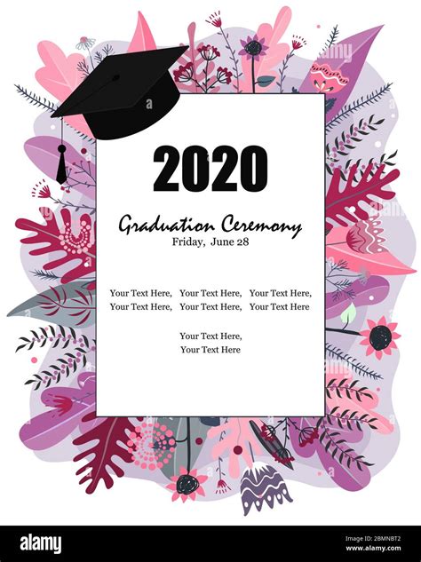 Graduate Class Of 2019 Caps And Flowers On A White Background Vector