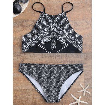 Paisley Geometric High Neck Push Up Bikini Bathing Suit High Neck