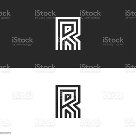 Özgün Modern Logo R Harfi Monogram Siyah Ve Beyaz Paralel Çizgiler Öğe Şablonu En Az Stili