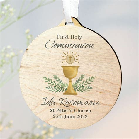 Personalised First Holy Communion Round Wooden Decoration Born Gifted