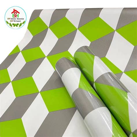 Bhw Wallpaper Self Adhesive D Diamond Design Color White Gray Green