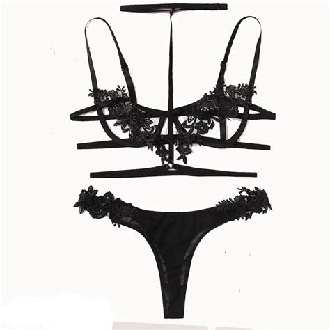 Fashion Lingerie Women Hollow Lace Satin Underwear Brief Sets High Quality Sexy Ladies Floral