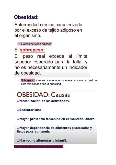 21 Obesidad Resumen Obesidad Exceso De Tejido Adiposo Sobrepeso A