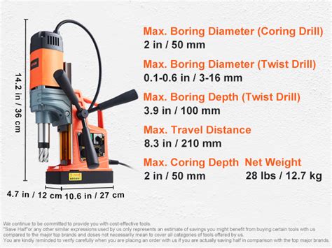 Vevor Magnetic Drill 1400w 2 Boring Diameter 2922lbf13000n Portable