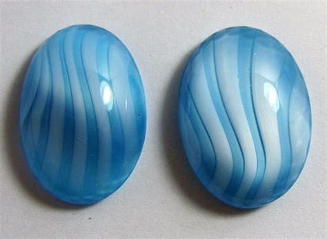 Vintage Blue Glass Oval Swirl Cabochons X Mm Etsy