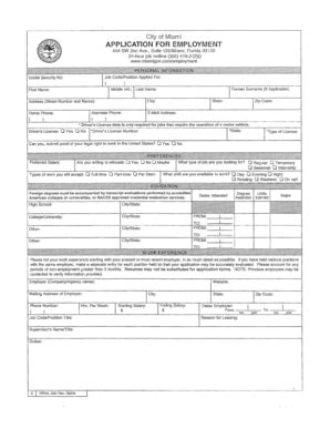 Fillable Online City Of Miami APPLICATION FOR EMPLOYMENT Fax Email