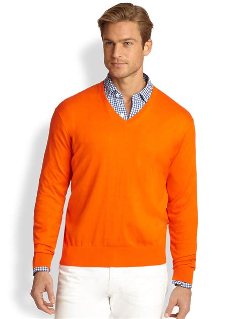 Polo Ralph Lauren Cotton Vneck Sweater In Orange For Men Lyst