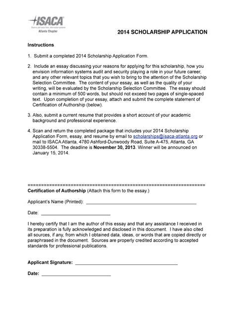 Fillable Online Isaca Scholarship Application Instructions Isaca