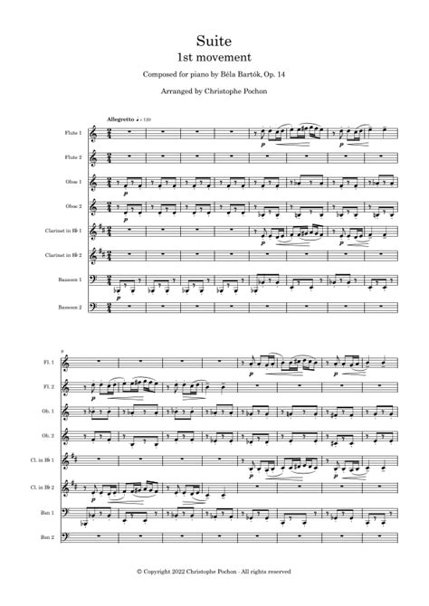 Suite Op 14 1st Movement Woodwind Ensemble Arr Christophe Pochon By Béla Bartók Sheet