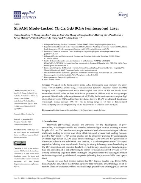 Pdf Sesam Mode Locked Yb Ca Gd Bo Femtosecond Laser