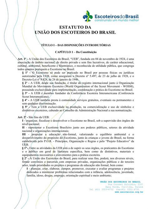 PDF ESTATUTO DA UNIÃO DOS ESCOTEIROS DO BRASIL II promover