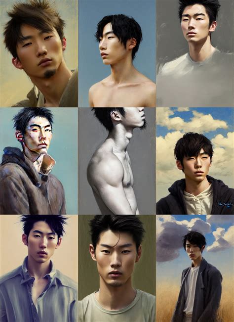 portrait of young handsome japanese male model, | Stable Diffusion