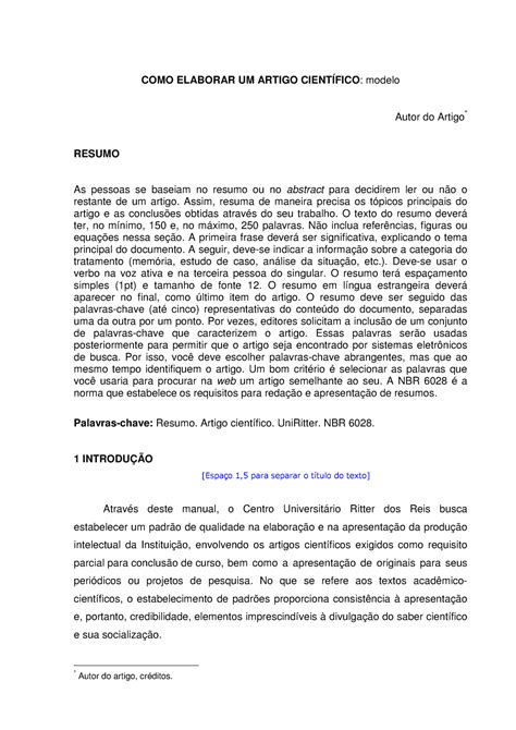 EXEMPLO DE MODELO DE ARTIGO PARA REALIZAR TRABALHOS ACADÊMICOS COMO