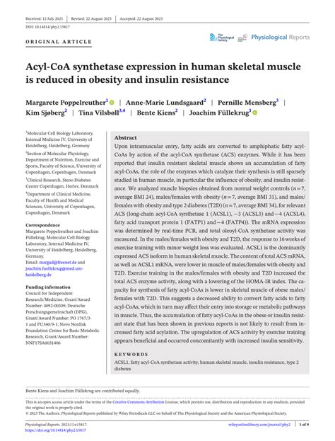 PDF AcylCoA Synthetase Expression In Human Skeletal Muscle Is