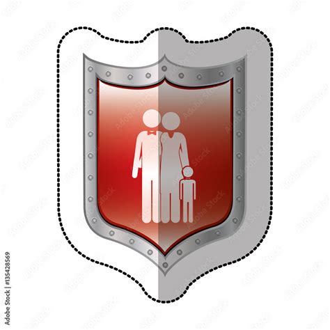 sticker metallic shield with pictogram of family vector illustration ...