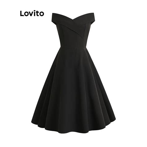 Lovito Vestido Feminino Elegante Liso Sem Costas Ombro Frio Cintura