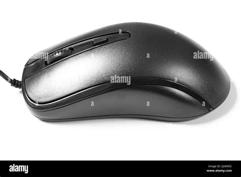 Side View Black Mouse With Cable On White Background Stock Photo Alamy