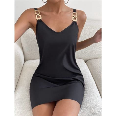 Wila Dresses Minimalist Glam Gold Chain Detail Cami Mini Dress Black Poshmark